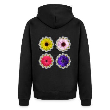 Gerbera Blüte Margeriten Sonnenblume Blumenmuster - Unisex Premium Bio Zip Hoodie - Schwarz - Hinten - Nico (187cm)