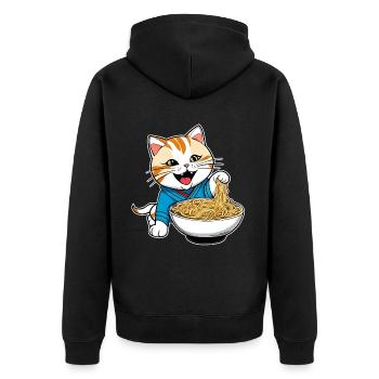 Niedliche hungrige Katze mit Spaghetti - Unisex Premium Bio Zip Hoodie - Schwarz - Hinten - Nico (187cm)