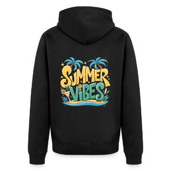 Ambiance d’été, Soleil, Vacances, Palmiers, Palmiers - Veste à capuche bio Premium Unisexe - noir - Dos - Nico (187cm)