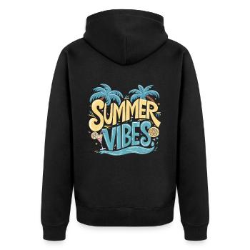 Summer Vibes Strand Urlaub - Unisex Premium Bio Zip Hoodie - Schwarz - Hinten - Nico (187cm)