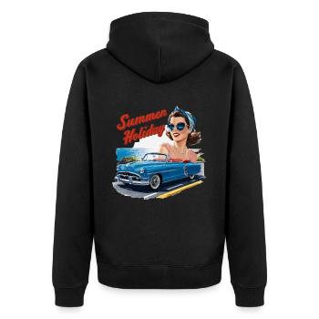 Holiday Cabrio Ride Lifestyle 1950er 1960er - Unisex Premium Bio Zip Hoodie - Schwarz - Hinten - Nico (187cm)