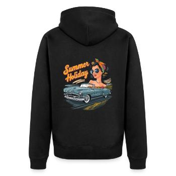 Holiday Cabrio Ride Lifestyle 1950er 1960er - Unisex Premium Bio Zip Hoodie - Schwarz - Hinten - Nico (187cm)