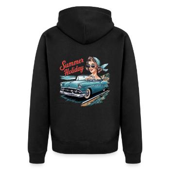 Holiday Cabrio Ride Lifestyle 1950er 1960er - Unisex Premium Bio Zip Hoodie - Schwarz - Hinten - Nico (187cm)