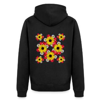 Sonnenblumen Blüte rote Blume blumig Margeriten - Unisex Premium Bio Zip Hoodie - Schwarz - Hinten - Nico (187cm)
