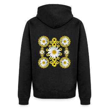 Blumen Margeriten Sonnenblumen Gänseblümchen - Unisex Premium Bio Zip Hoodie - Schwarz - Hinten - Nico (187cm)