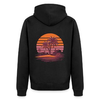 Beach Vibes Retro Surfer Palm Beach Vacation - Unisex Premium Organic Zip Hoodie - black - Back - Nico (187cm)