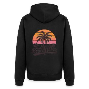 Beach Vibes Retro Surfer Palm Beach Vacation - Unisex Premium Organic Zip Hoodie - black - Back - Nico (187cm)