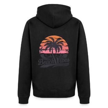 Beach Vibes Retro Surfer Palm Beach Vacation - Unisex Premium Organic Zip Hoodie - black - Back - Nico (187cm)