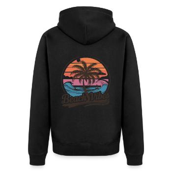 Beach Vibes Retro Surfer Palm Beach Vacation - Unisex Premium Organic Zip Hoodie - black - Back - Nico (187cm)