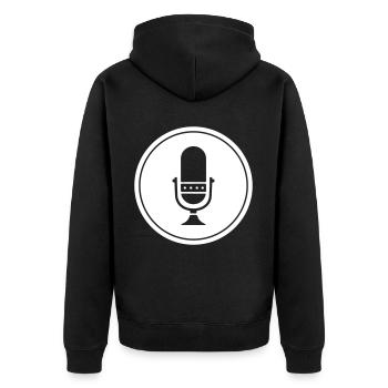 Podcast Mikrofon Symbol - Unisex Premium Bio Zip Hoodie - Schwarz - Hinten - Nico (187cm)