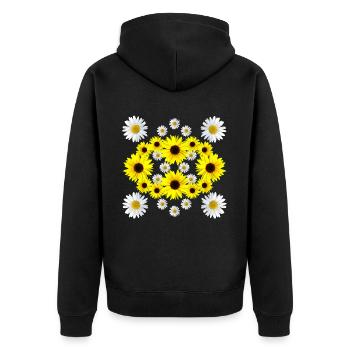 Sonnenblume Blüte Gänseblümchen blumig Margeriten - Unisex Premium Bio Zip Hoodie - Schwarz - Hinten - Nico (187cm)