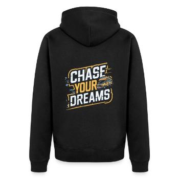 Wohnmobil Caravan Spruch Chase Your Dreams Urlaub - Unisex Premium Bio Zip Hoodie - Schwarz - Hinten - Nico (187cm)
