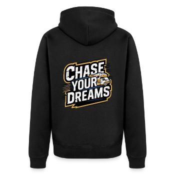 Wohnmobil Caravan Spruch Chase Your Dreams Urlaub - Unisex Premium Bio Zip Hoodie - Schwarz - Hinten - Nico (187cm)