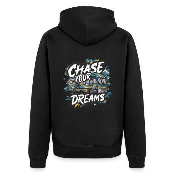 Wohnmobil Caravan Spruch Chase Your Dreams Urlaub - Unisex Premium Bio Zip Hoodie - Schwarz - Hinten - Nico (187cm)