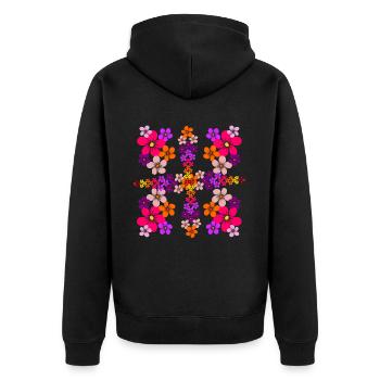 motif floral, fleur, fleuri, floral, fleur épanouie - Veste à capuche bio Premium Unisexe - noir - Dos - Nico (187cm)