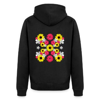 Sonnenblumen blühende Gerbera Blüten Blume floral - Unisex Premium Bio Zip Hoodie - Schwarz - Hinten - Nico (187cm)