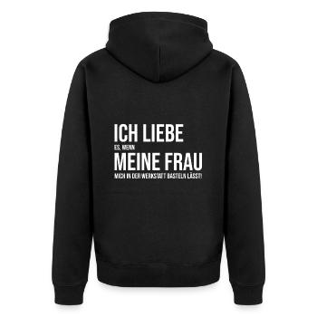Ich liebe meine Frau - Werkstatt basteln - Unisex Premium Bio Zip Hoodie - Schwarz - Hinten - Nico (187cm)