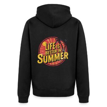 Life Is Better In Summer Palmenstrand Urlaub - Unisex Premium Bio Zip Hoodie - Schwarz - Hinten - Nico (187cm)