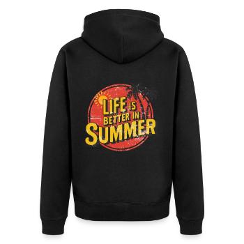 Life Is Better In Summer Palmenstrand Urlaub - Unisex Premium Bio Zip Hoodie - Schwarz - Hinten - Nico (187cm)