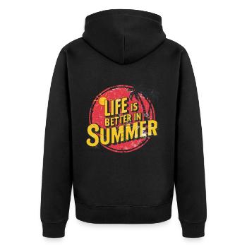 Life Is Better In Summer Palmenstrand Urlaub - Unisex Premium Bio Zip Hoodie - Schwarz - Hinten - Nico (187cm)