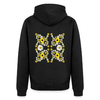 blühende Margeriten Blüte und Sonnenblumen floral - Unisex Premium Bio Zip Hoodie - Schwarz - Hinten - Nico (187cm)