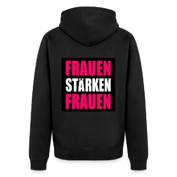 frauen stärken frauen - Unisex Premium Bio Zip Hoodie - Schwarz - Hinten - Nico (187cm)