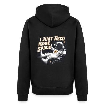 Astronaut Lustiger Spruch I Need More Space - Unisex Premium Bio Zip Hoodie - Schwarz - Hinten - Nico (187cm)