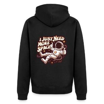 Astronaut Lustiger Spruch I Need More Space - Unisex Premium Bio Zip Hoodie - Schwarz - Hinten - Nico (187cm)