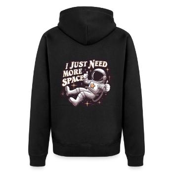 Astronaut Lustiger Spruch I Need More Space - Unisex Premium Bio Zip Hoodie - Schwarz - Hinten - Nico (187cm)