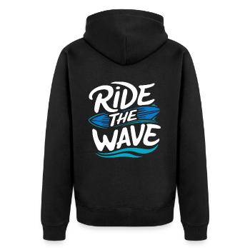 Ride the wave Surfen Surfbrett Sommer Urlaub - Unisex Premium Bio Zip Hoodie - Schwarz - Hinten - Nico (187cm)