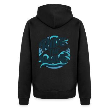 Ride the wave Surfen Surfbrett Sommer Urlaub - Unisex Premium Bio Zip Hoodie - Schwarz - Hinten - Nico (187cm)