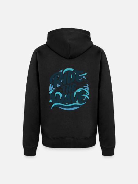 Ride the wave Surfen Surfbrett Sommer Urlaub - Unisex Premium Bio Zip Hoodie - Schwarz