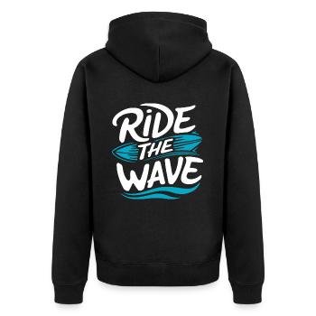 Ride the wave Surfen Surfbrett Sommer Urlaub - Unisex Premium Bio Zip Hoodie - Schwarz - Hinten - Nico (187cm)