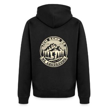 Ich kenn da 'ne Abkürzung Lustiger Wander Spruch - Unisex Premium Bio Zip Hoodie - Schwarz - Hinten - Nico (187cm)