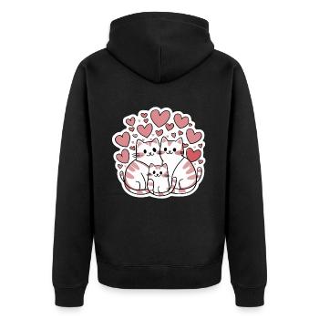 Katzenfamilie mit Herzen Katzenliebhaber - Unisex Premium Bio Zip Hoodie - Schwarz - Hinten - Nico (187cm)