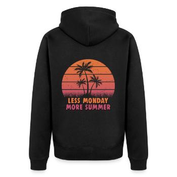 Retro Sonnenuntergang mit Palmen und Spruch - Unisex Premium Bio Zip Hoodie - Schwarz - Hinten - Nico (187cm)