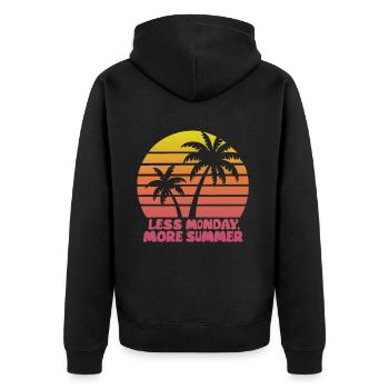 Retro Sonnenuntergang mit Palmen und Spruch - Unisex Premium Bio Zip Hoodie - Schwarz - Hinten - Nico (187cm)