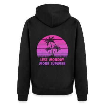 Retro Sonnenuntergang mit Palmen und Spruch - Unisex Premium Bio Zip Hoodie - Schwarz - Hinten - Nico (187cm)