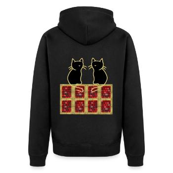 80s 90s Retro Vintage Cats Cat Cat - Unisex Premium Organic Zip Hoodie - black - Back - Nico (187cm)