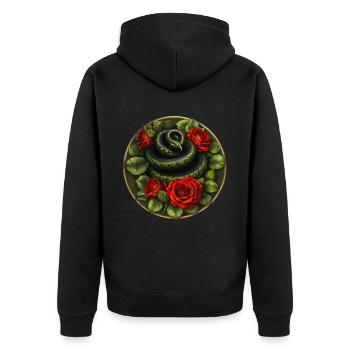 Serpent et roses rouges - Veste à capuche bio Premium Unisexe - noir - Dos - Nico (187cm)