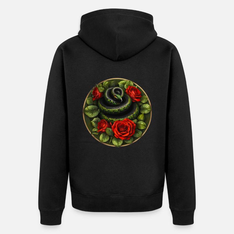 Serpent et roses rouges - Veste à capuche bio Premium Unisexe - noir