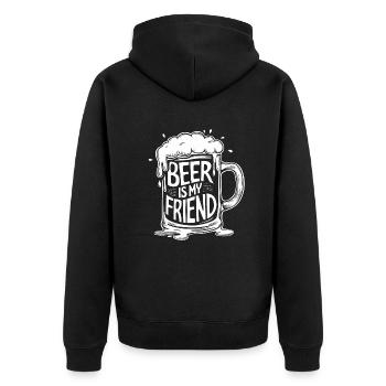Bier Bierkrug Spruch Beer is my Friend - Unisex Premium Bio Zip Hoodie - Schwarz - Hinten - Nico (187cm)