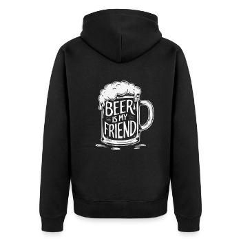 Bier Bierkrug Spruch Beer is my Friend - Unisex Premium Bio Zip Hoodie - Schwarz - Hinten - Nico (187cm)
