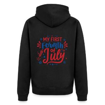 My First Fourth of July Independence Day Amerika - Unisex Premium Bio Zip Hoodie - Schwarz - Hinten - Nico (187cm)