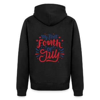 My First Fourth of July Independence Day Amerika - Unisex Premium Bio Zip Hoodie - Schwarz - Hinten - Nico (187cm)