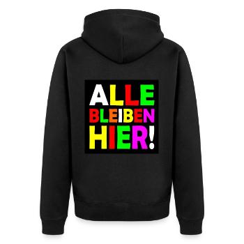 Alle bleiben hier - Unisex Premium Bio Zip Hoodie - Schwarz - Hinten - Nico (187cm)