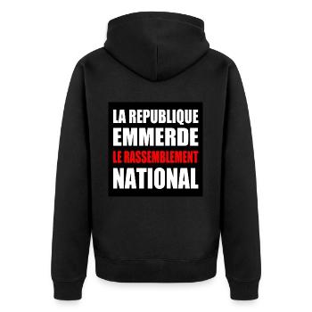la republique emmerde le rassemblement national - Veste à capuche bio Premium Unisexe - noir - Dos - Nico (187cm)