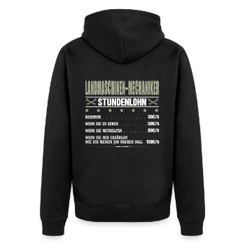 Landmaschinenmechaniker Stundenlohn Landmaschinen - Unisex Premium Bio Zip Hoodie - Schwarz - Hinten - Nico (187cm)