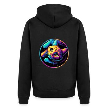 Katze Neon Bunt Farbig - Unisex Premium Bio Zip Hoodie - Schwarz - Hinten - Nico (187cm)