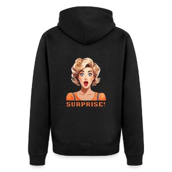 Surprise! - Unisex Premium Organic Zip Hoodie - black - Back - Nico (187cm)